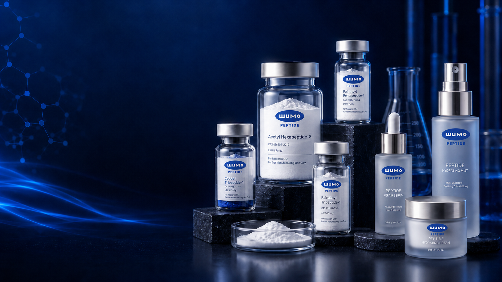 WUMO peptide raw material and finished formulation concept visual
