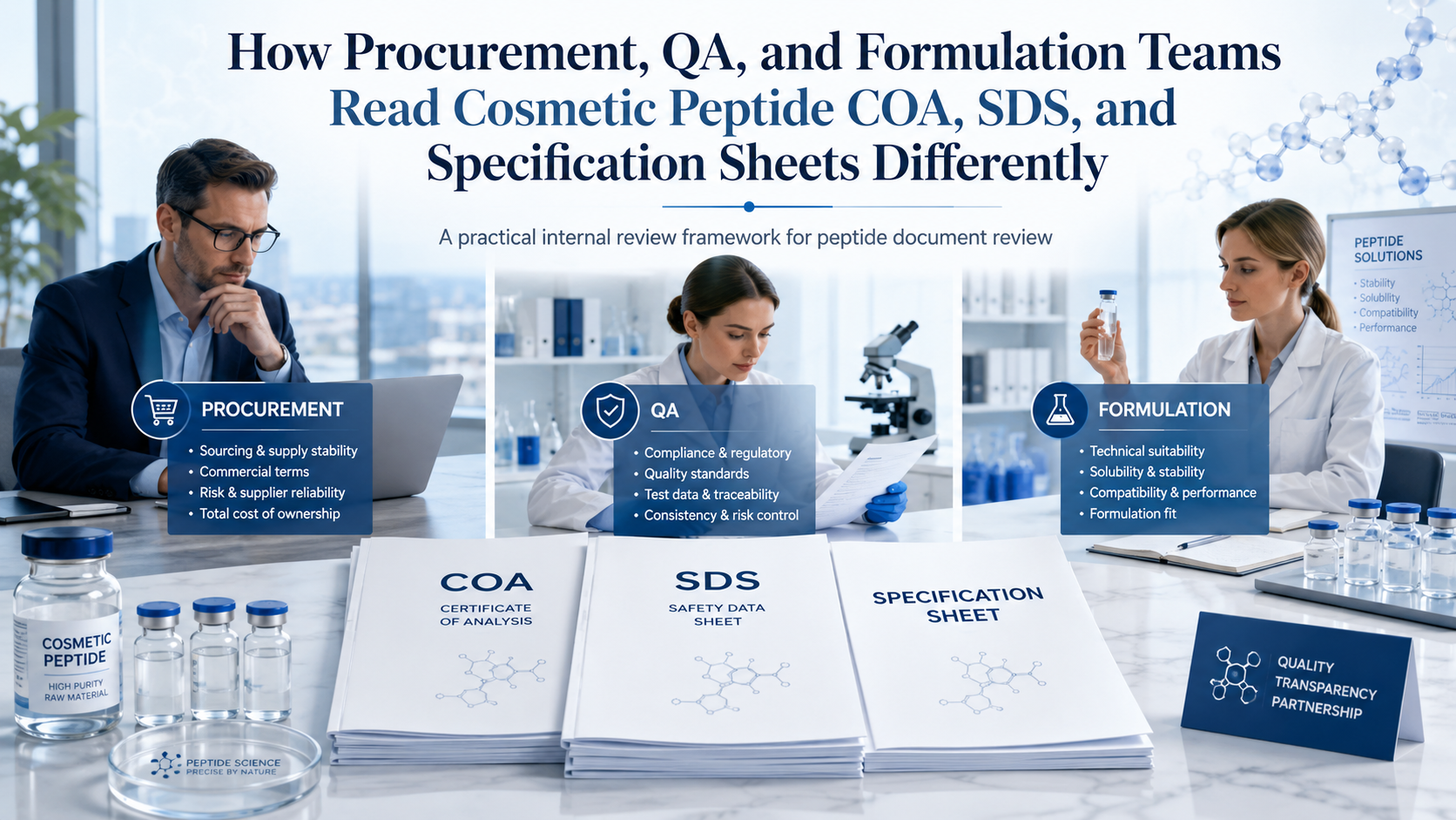 How Procurement, QA, and Formulation Teams Read Cosmetic Peptide COA, SDS, and Specification Sheets Differently