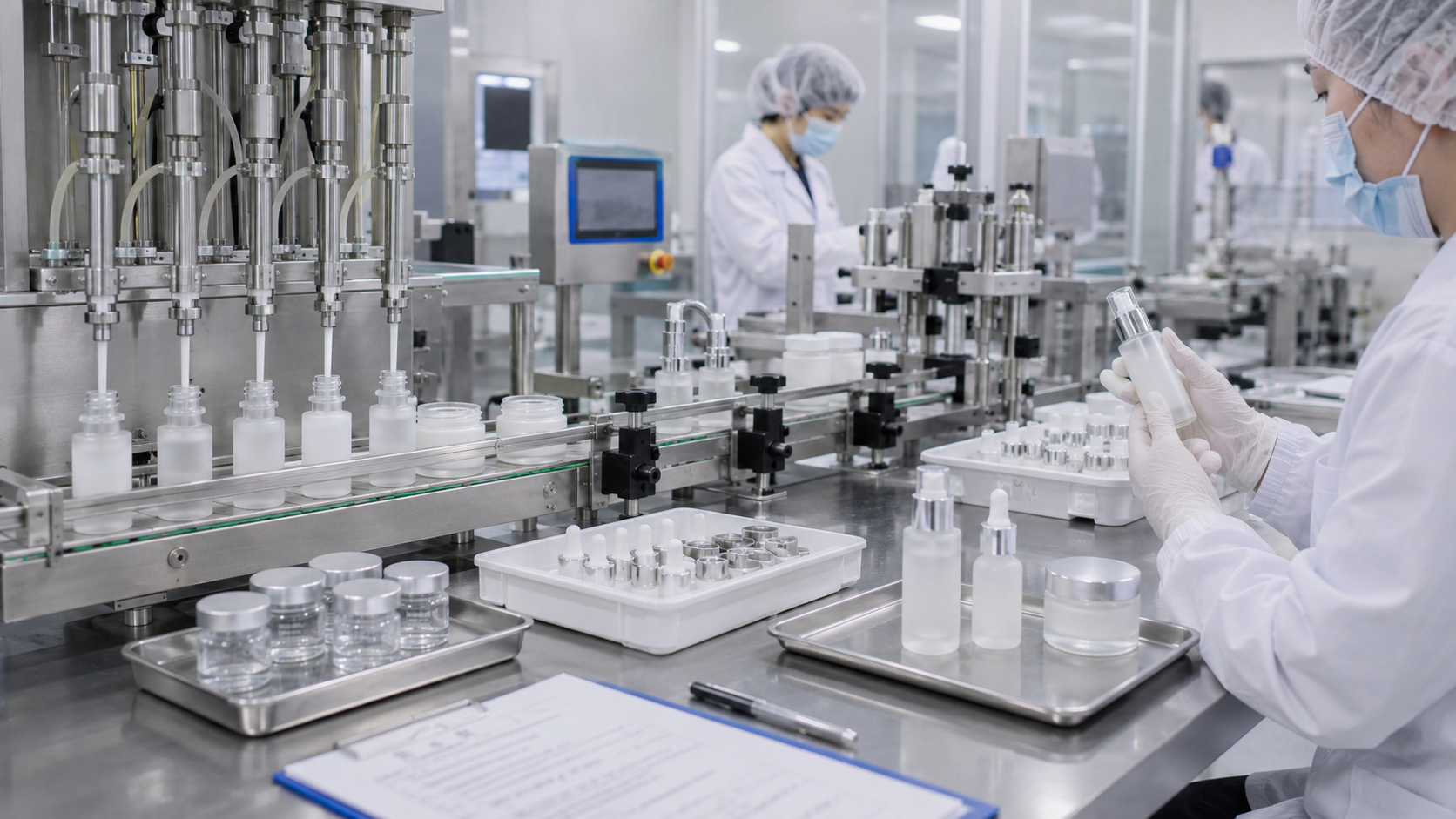 Cosmetic peptide OEM ODM clean production line for serum, cream, and mist formulation prototypes
